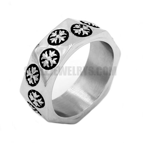 Triangle Snow Flower Fleu De Band Ring Stainless Steel Flower Band Ring SWR0723 - Click Image to Close